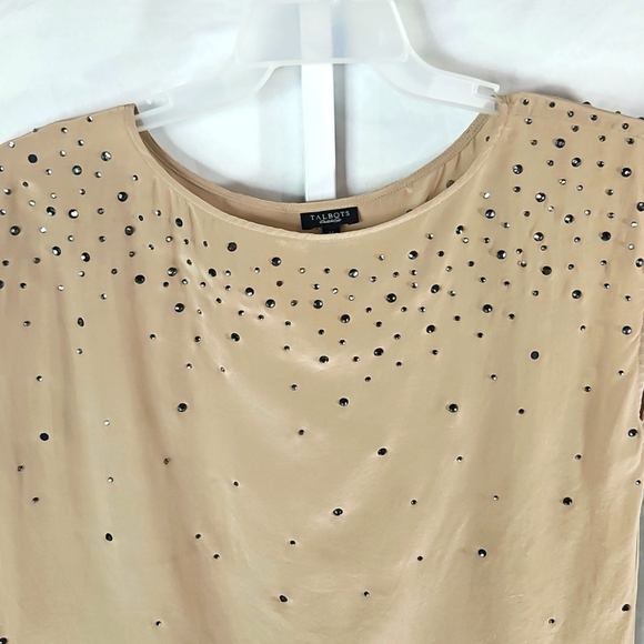 Talbots Beige Studded 100% Silk Women's Top Size Medium - Picture 3 of 7